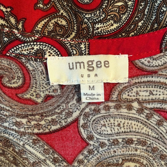 Umgee Women M Oversized Mini Dress Tunic Red Paisley V-Neck Keyhole Bell Sleeve - Picture 7 of 10